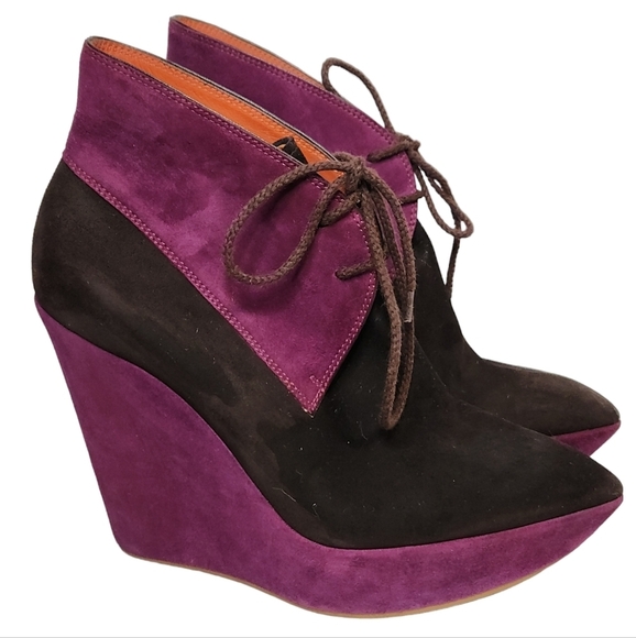 Santoni Rose Collection Lace Up Platform Ankle Boots Purple & Brown Suede SZ 39 - Picture 1 of 11